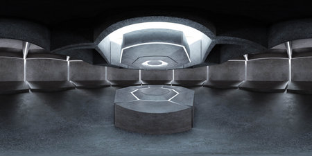 Futuristic Room with Concrete Walls and a product stand 360 panorama vr environment map 3D render...