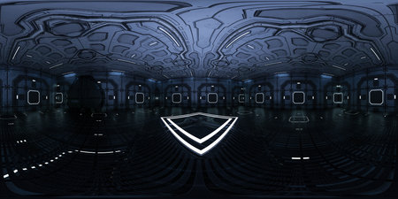 A Futuristic Room with a podium 360 panorama vr environment map 3D render illustration