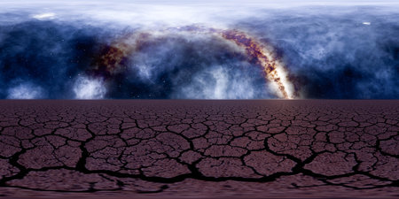 A Desert Area with stars sky milky way above 360 panorama vr environment map 3D render illustrationの写真素材