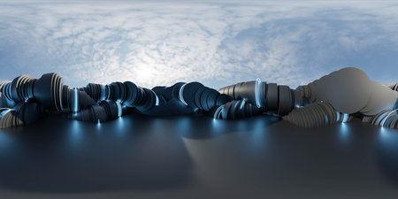 A Large Group of Metal Objects on a Floor 360 panorama vr environment mapの写真素材