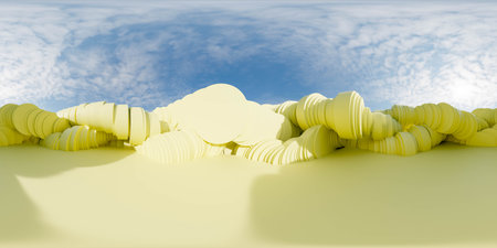 Group of Yellow Objects Resting on yellow ground 360 panorama vr environment map