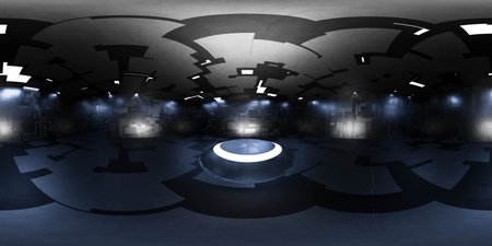 Mirrored Room With technological design, A Sparkling Reflection of Illumination 360 panorama vr...