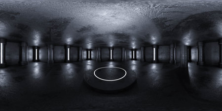 Dark Room With presentation stand podium on Floor - Unveiling Mystery 3d render illustration 360 panorama vr environment mapの写真素材