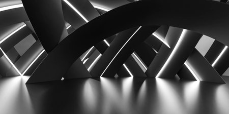 an Abstract Structure Environment with light strips and reflectionsの写真素材