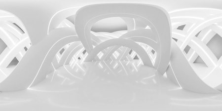 Abstract White Geometric Forms Creating a Symmetrical Pattern in an Art Installation 360 panorama vr environment mapの写真素材
