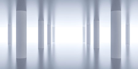 A Group of White Columns in a Room 3d render illustrationの写真素材