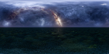 night sky over green grass field 360 panorama vr environment map