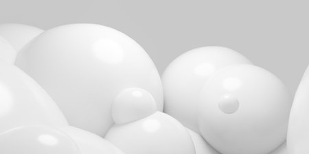Group of white balloons floating in the air 3d render illustrationの写真素材