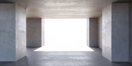 Abandoned room with concrete walls and floor 3d render illustrationの写真素材
