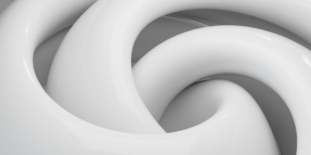 Monochrome white swirl 3d render illustrationの写真素材