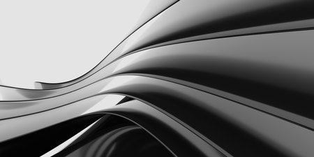 Black and white curved lines abstract background 3d render illustrationの写真素材