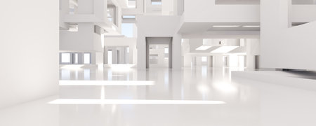 Modern white interior architecture with open space and natural light 3d render illustration