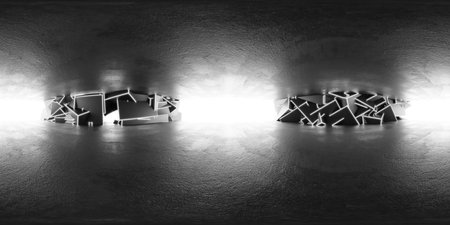 360 degree view of a concrete room with neon lights vr environment mapの写真素材