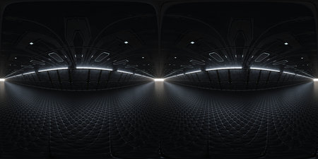 Futuristic Dark Interior Space with Grid Floor 360 vr 3d render panorama