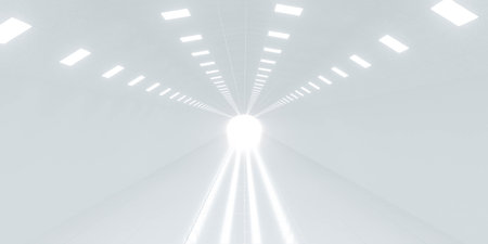 Futuristic Bright Tunnel with Glowing Light 3d render wallpaper backgroundの写真素材