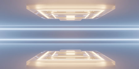 Futuristic Abstract Geometric Design with Glowing Lightsの写真素材