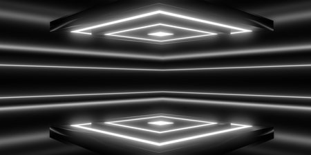 Futuristic Abstract Space with Glowing Geometric Shapesの写真素材