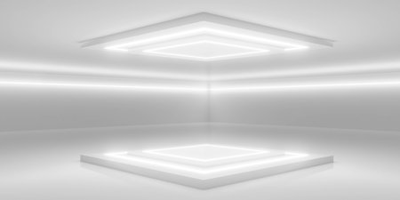 Minimalist Modern Interior with Geometric Illuminationの写真素材