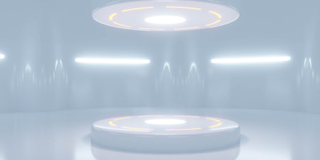 Futuristic Minimalistic Interior with Suspended Platformsの写真素材