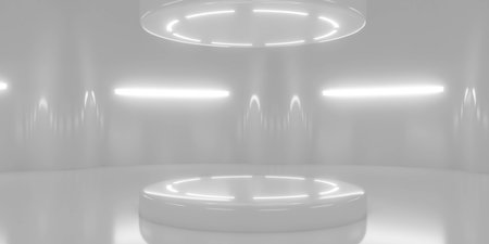 Futuristic Minimalistic White Room with Glossy Platformの写真素材