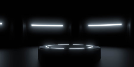 Futuristic Circular Platform in Dark Spaceの写真素材