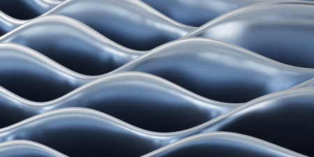 Abstract Metallic Waves in Blue and Silverの写真素材