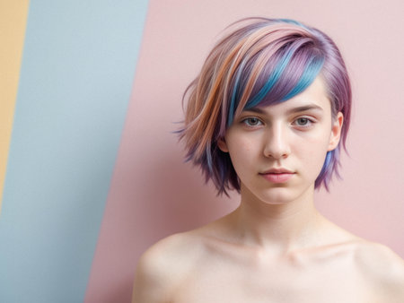 Stylish Portrait with Pastel-Colored Hairの素材