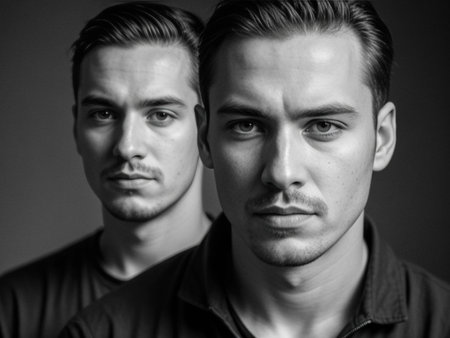 Intense Black and White Portrait of Two Young Menの素材
