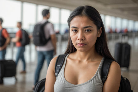 Young Woman at Airport Terminalの素材