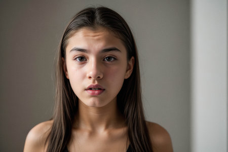 Close-Up Portrait of a Young Girl with Long Hairの素材