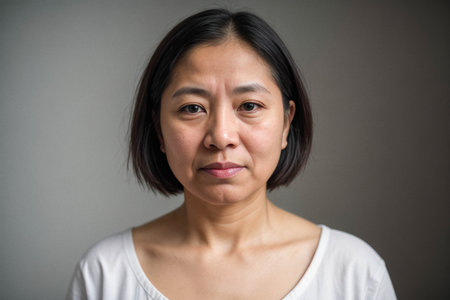 Portrait of a Woman with Short Hair in Soft Lightingの素材