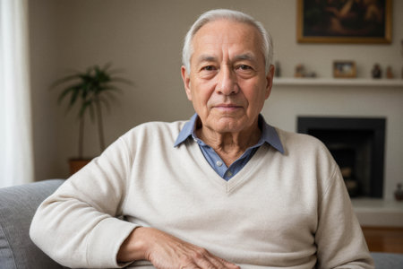 Calm Senior Man in Cozy Living Roomの素材
