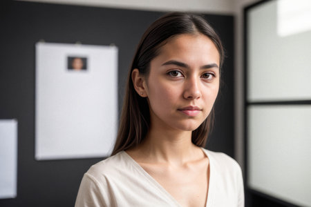 Portrait of a Young Woman in a Modern Settingの素材