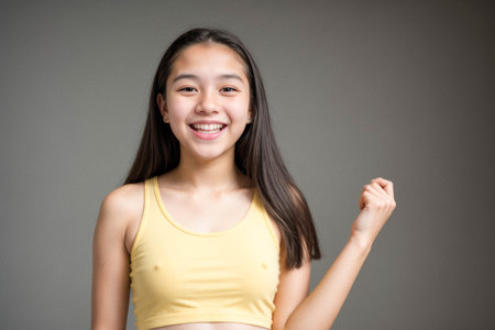 Joyful Young Girl in Yellow Tank Topの素材