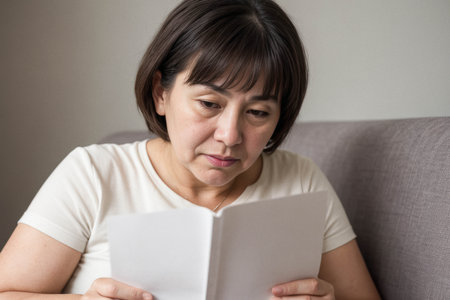 Woman Reading a Notebook on Couchの素材