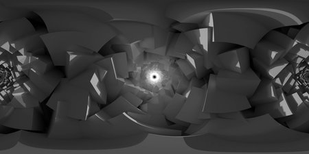 Abstract geometric tunnel in shades of gray 360 vr panoramaの写真素材
