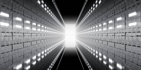 Futuristic corridor with bright lightsの写真素材