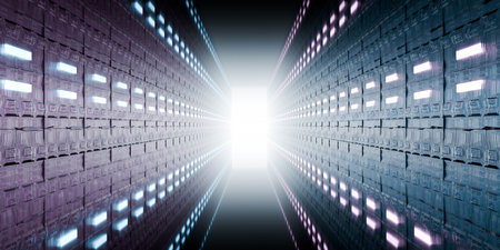 Futuristic corridor with glowing lights
