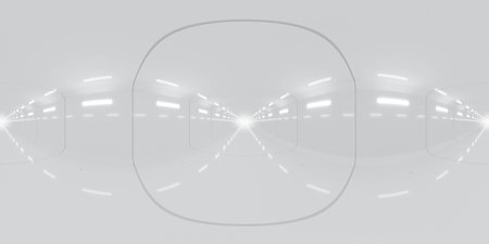 Futuristic minimalistic corridor with bright lights 360 vr panorama