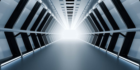 Futuristic corridor with bright light
