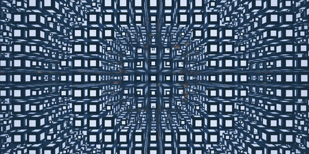 Perspective of repeating blue cube framesの写真素材