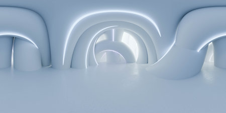 Futuristic curved-arch interior 3d render