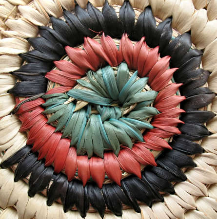 Close-up of an African design on a hand-woven basket. 
