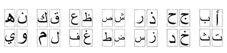 The Arabic alphabet in groups of four letters, to be read from right to left anti-clockwise in each group.の写真素材