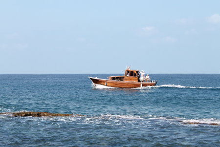Batroun, Lebanon - September 11, 2011: wooden boat in Lebanon cruising in Mediterranean.のeditorial素材