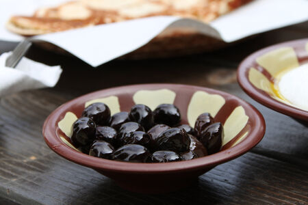 A black olives dish as part of a traditional Lebanese breakfast の写真素材