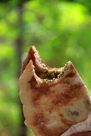 A mankousheh, traditional Lebanese breakfast.の写真素材