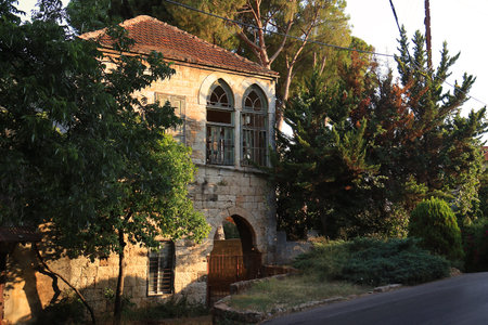 A traditional house in the Lebanese village with broken windows..のeditorial素材