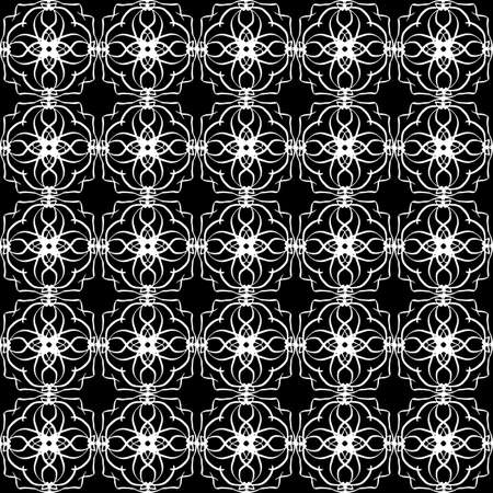 Seamless oriental pattern with Arabic ornaments. White lines on a black background.