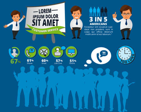 Vector infographic template with character.Customer service. Iconsのイラスト素材
